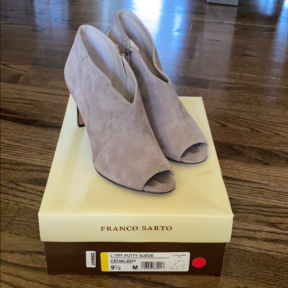 Franco Sarto gray suede peep toe booties 9 1/12